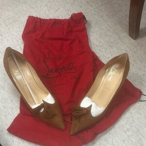 Christian Louboutin Tan Suede Pumps with Tassels